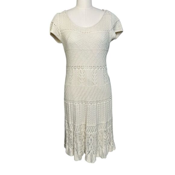 Ralph Lauren Cream Crochet Scoop Neck Midi Dress |M - Picture 1 of 9